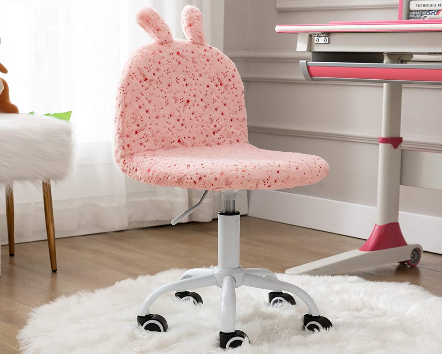 Furry Kids Desk Chair Cute Rabbit Small Rolling Chair